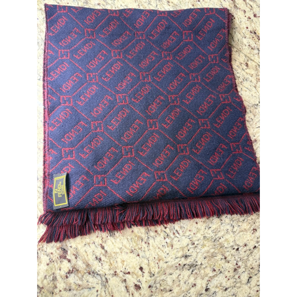Women's Fendi Navy & Maroon Monogram Scarf